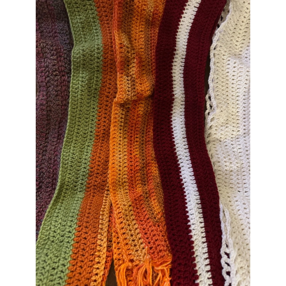 Lot‎ of 5 Handmade Crocheted Scarves in Various Colors